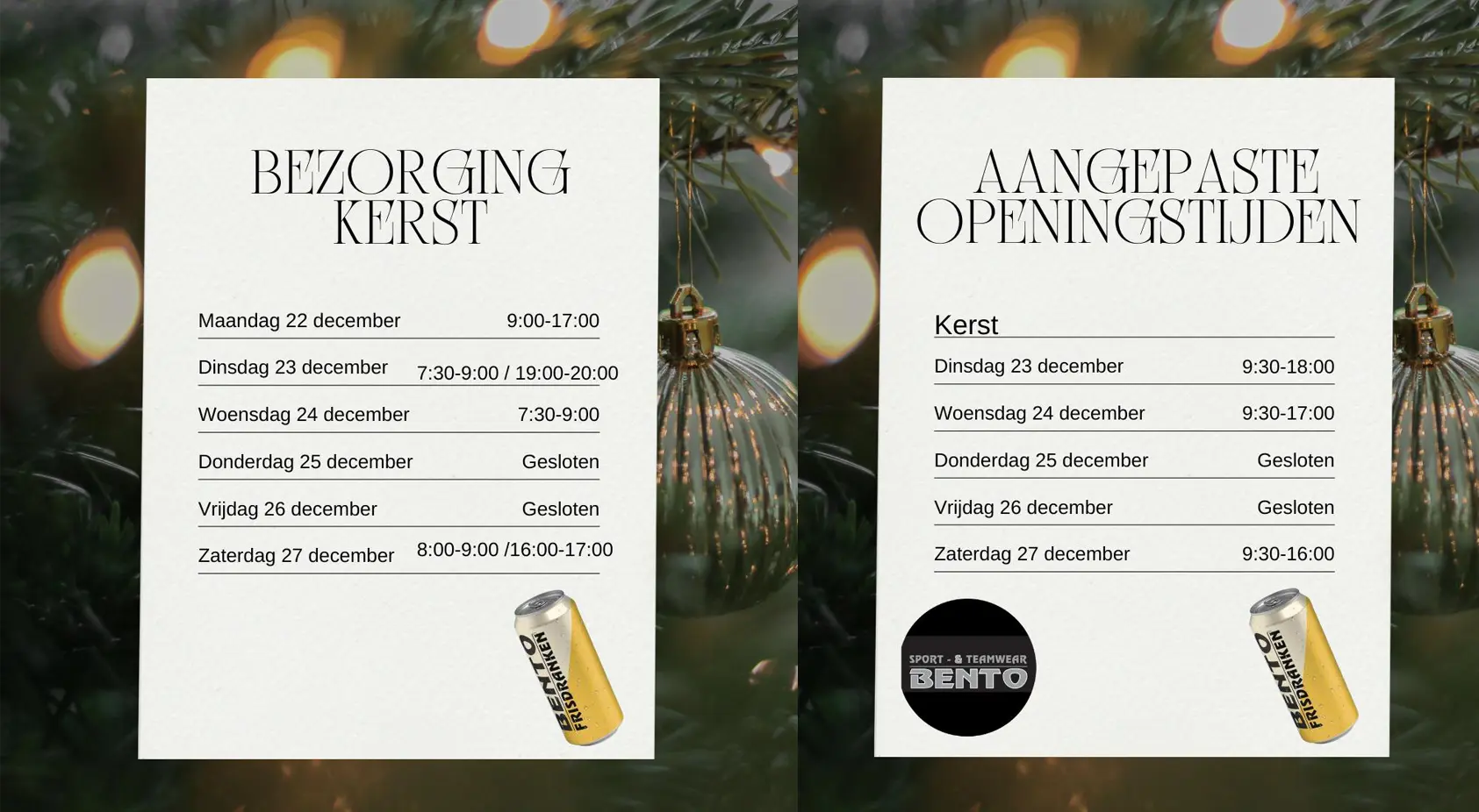 Speciale openingstijden Kerst 2025
