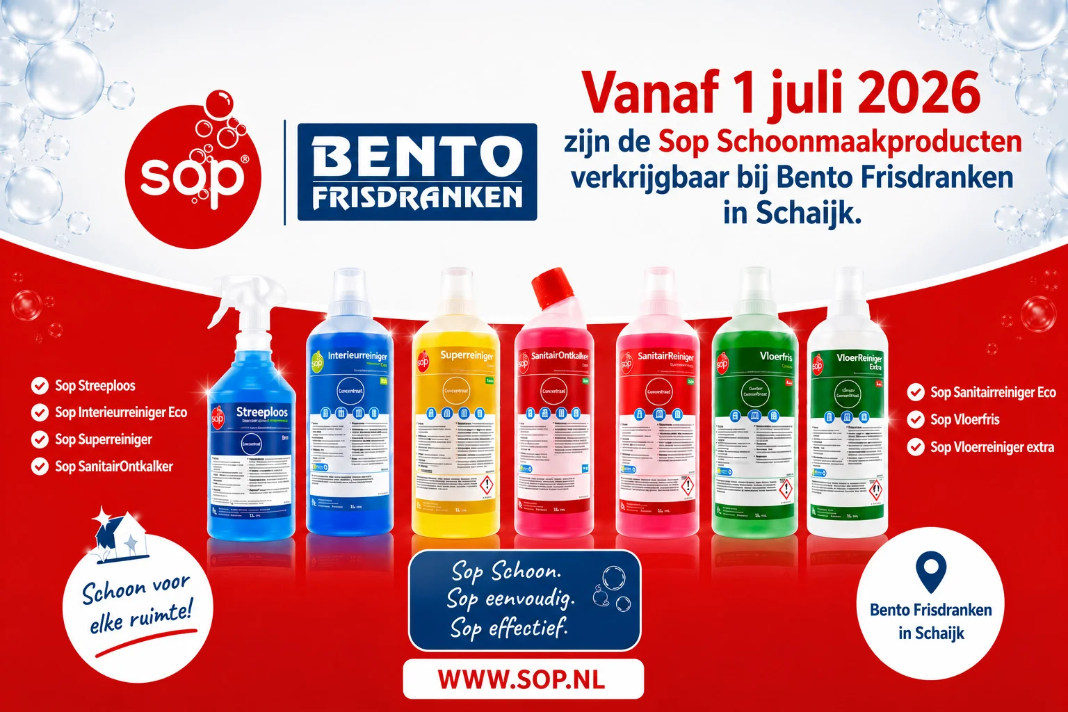 SOP schoonmaakproducten nu verkrijgbaar bij Bento Frisdranken